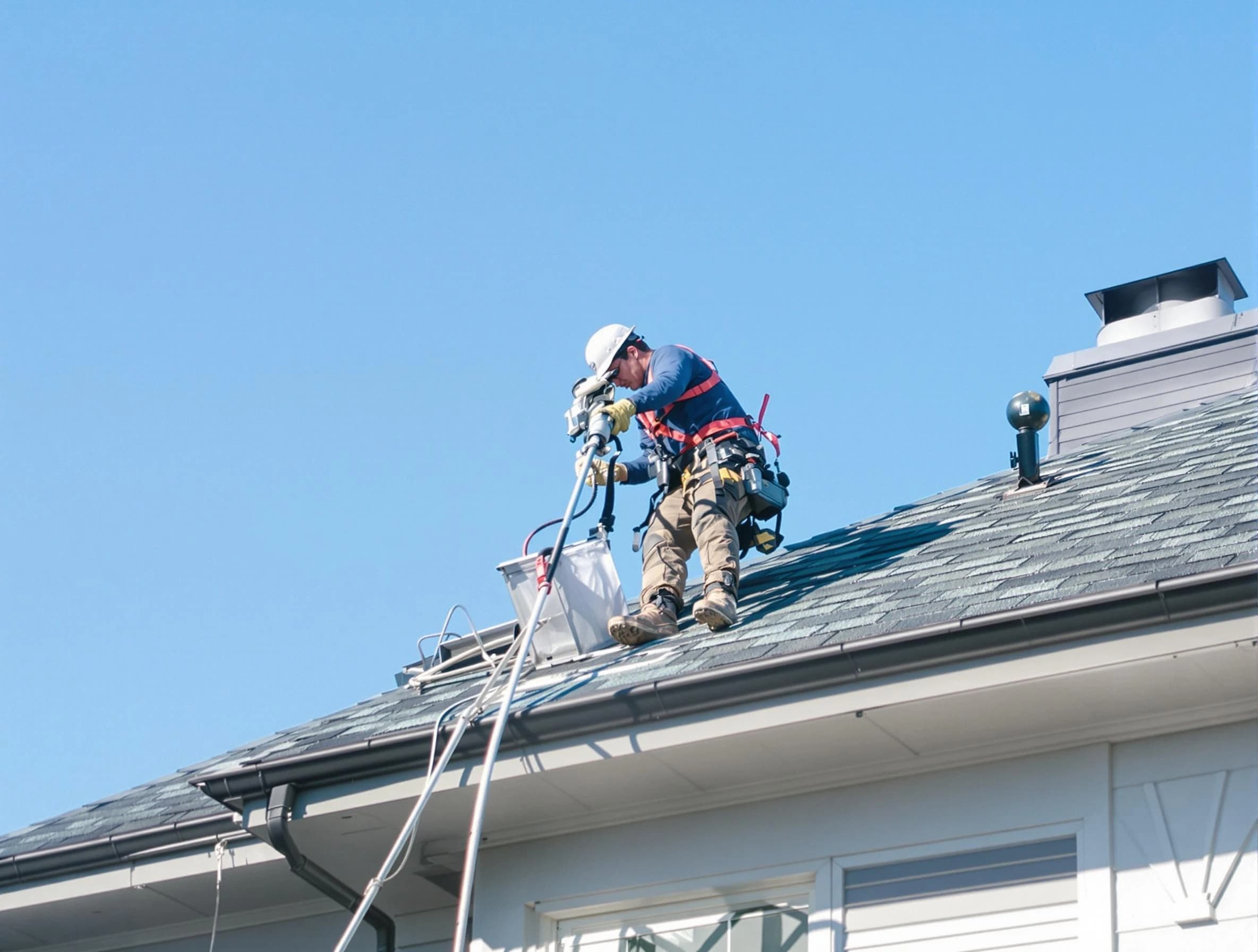 West View Dryer Vent Cleaning certified technician cleaning a roof-mounted dryer vent system in West View