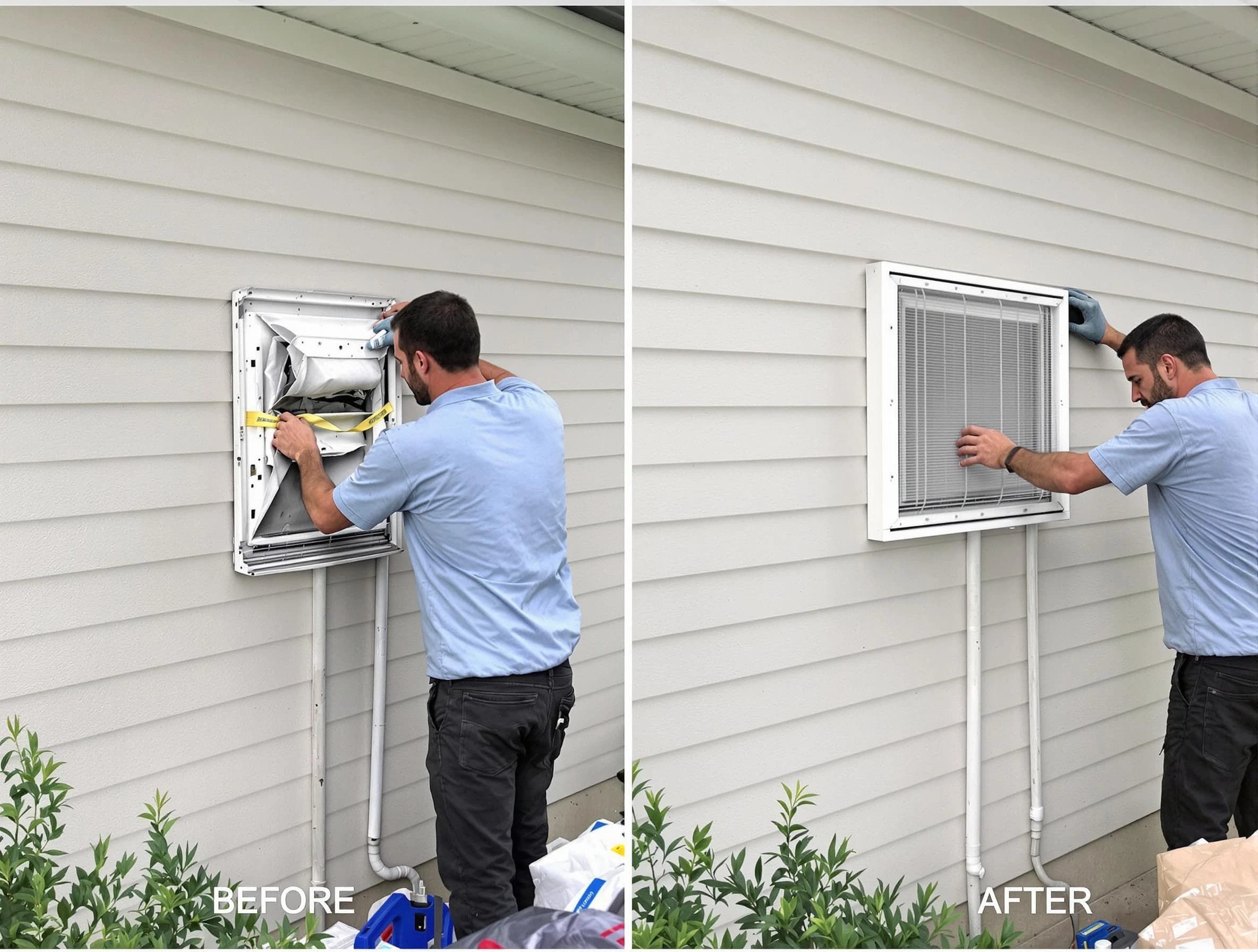 West View Dryer Vent Cleaning technician installing high-quality dryer vent cover at a residential property in West View